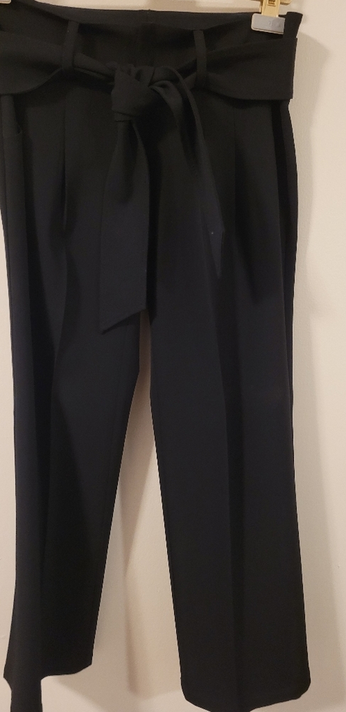 Black wool stretch pants with self belt
